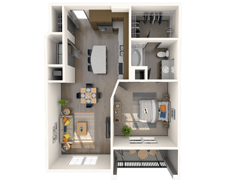 Floor plan for 1 bed, 1 bath, 841 sqft